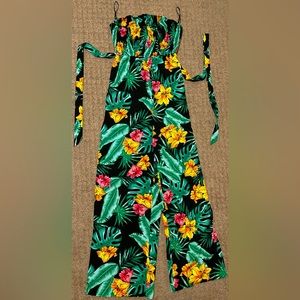 Floral Sleeveless Jumpsuit With Tie - S